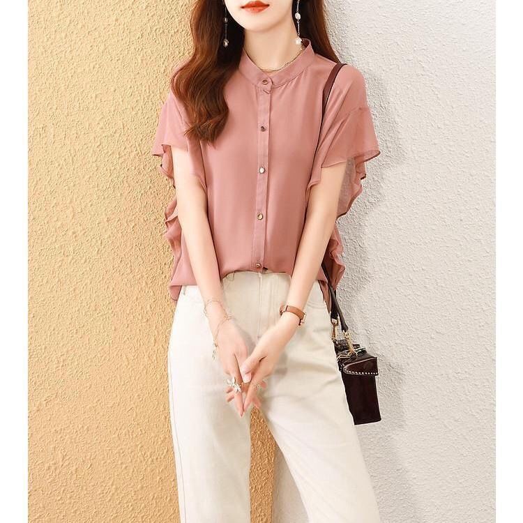 Picture of 2022 summer new western style all-match chiffon shirt flying sleeves solid color shirt beautiful loose thin slimming top