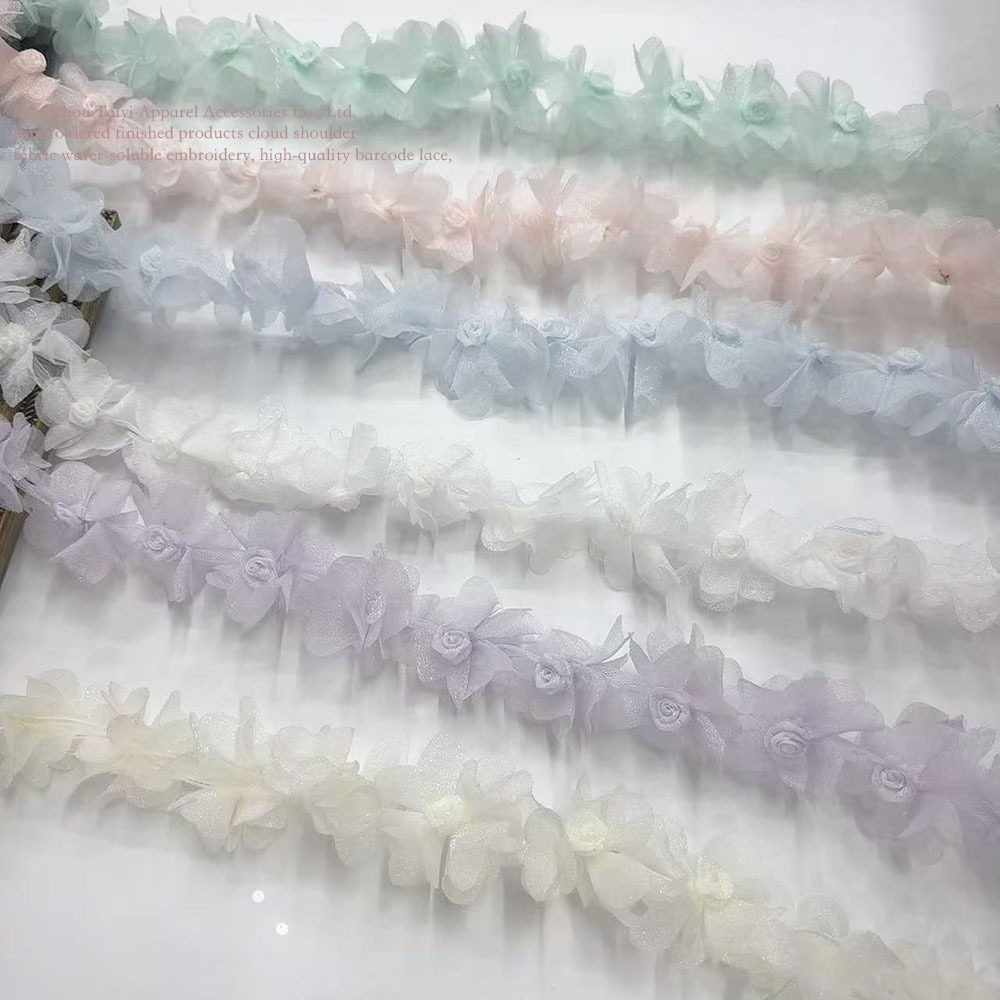 Fabric Stereo Beading Accessories DIY Wedding Dress Rose Fabric Handmade Gauze Flower Lace Embroider Lace