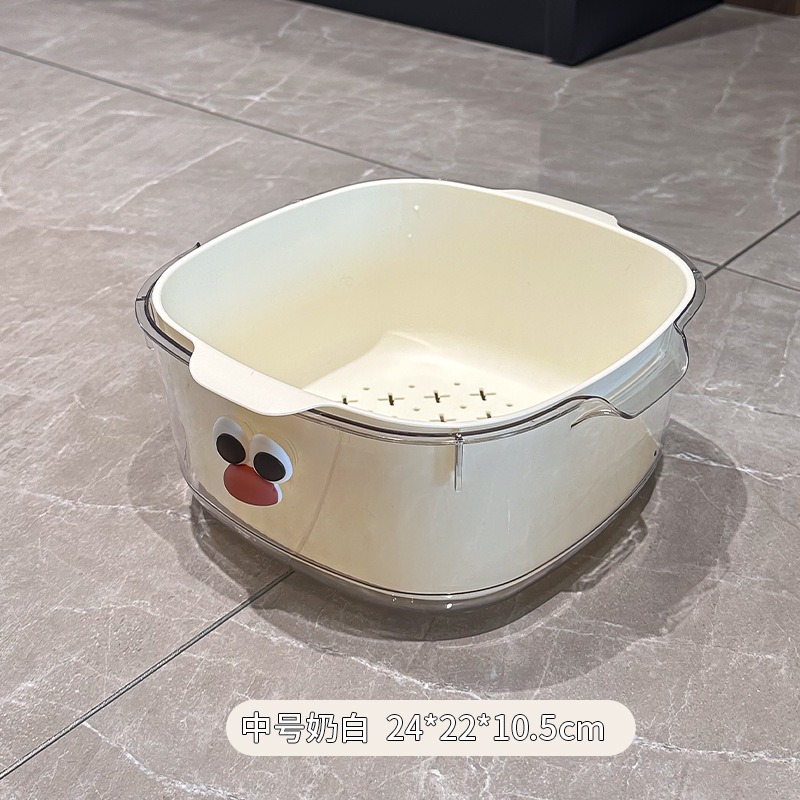 Picture of Double Layer New Dopamine Drain Basket Cute Household Fruit and Vegetable Cleaning Basket Two-in-One Thickened Vegetable Washing Basket