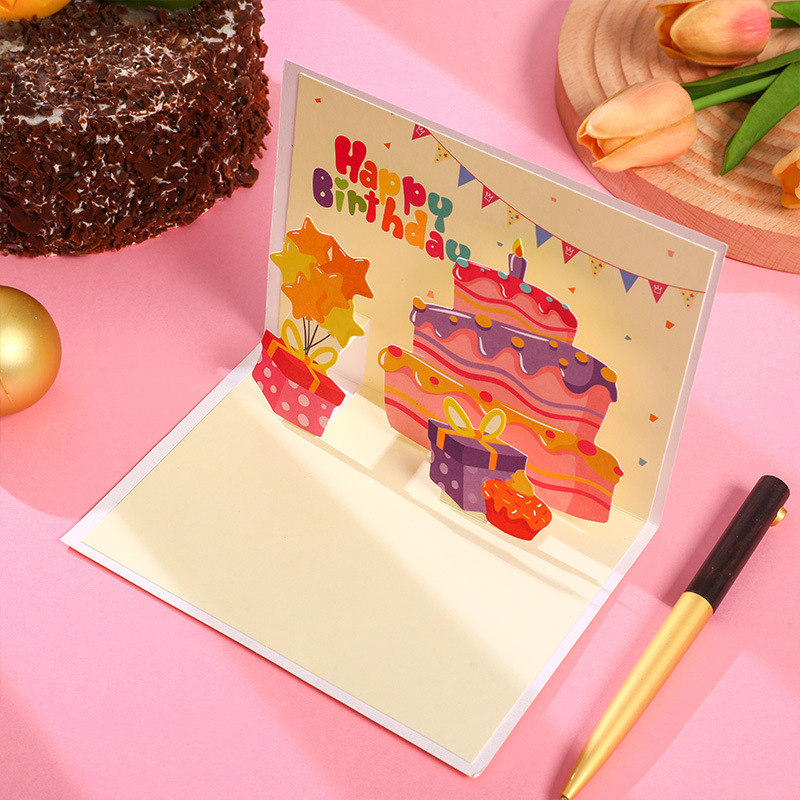 Picture of New ins three-dimensional birthday cake greeting card cute creative folding 3D blessing diy handmade gift blessing card