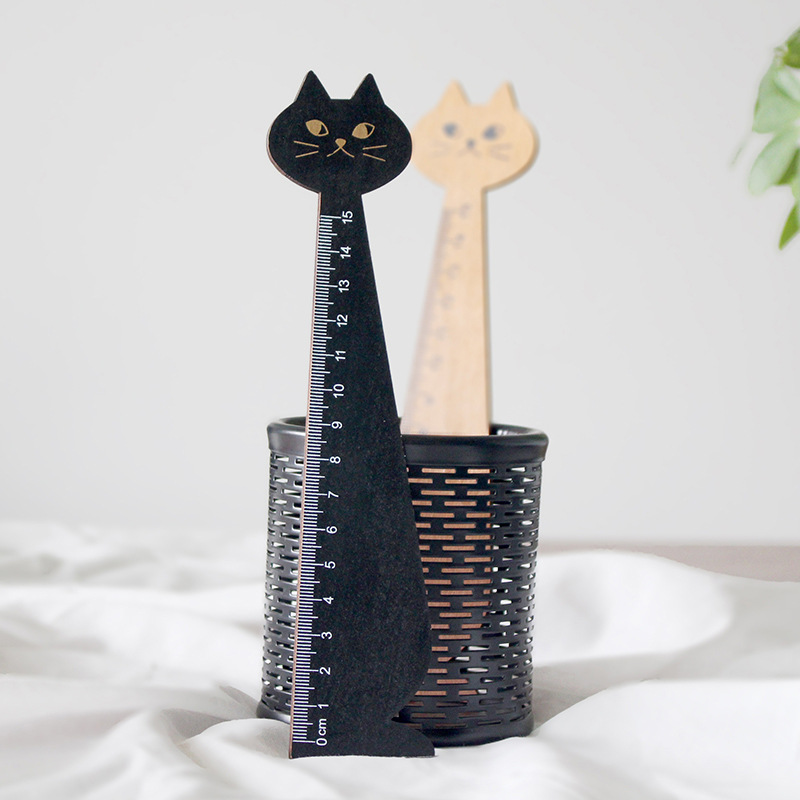 Picture of Creative Cute Cat Wooden Ruler Drawing Drawing Scale Student Stationery K-Style Wooden Handbook Ruler