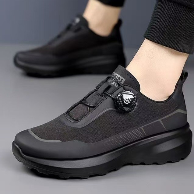 Foreign Trade Men's Shoes New Style Rotating Button Men's Casual Shoes Black Commuter Shoes Thick-Soled Non-Slip Outdoor Sports Shoes for Men