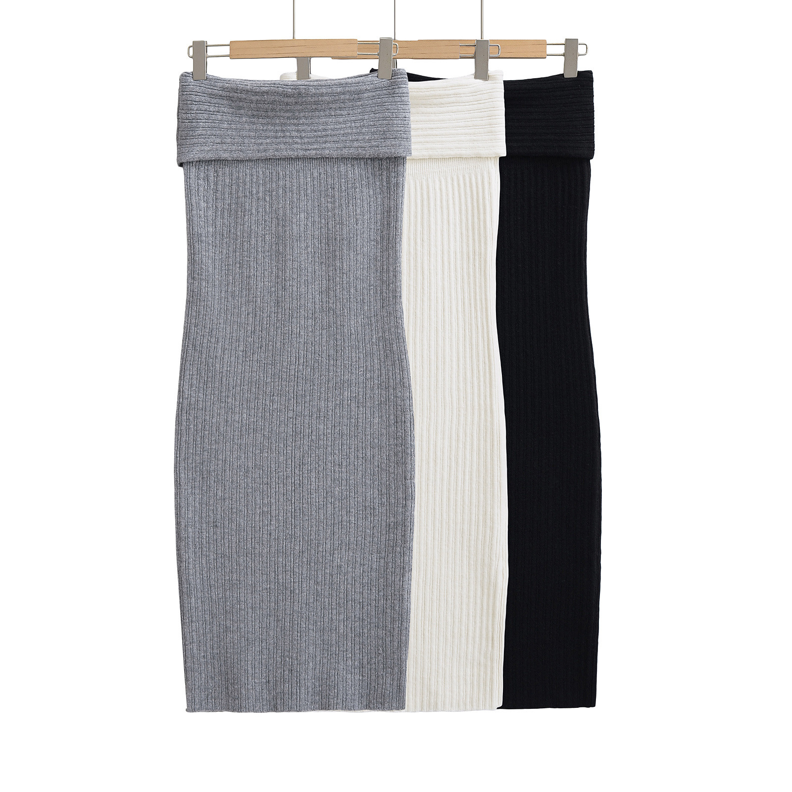 2025 Spring and Summer New Elegant Wool Hip-wrapped Skirt European and American Style Street-turned Low Waist Slim Long Skirt