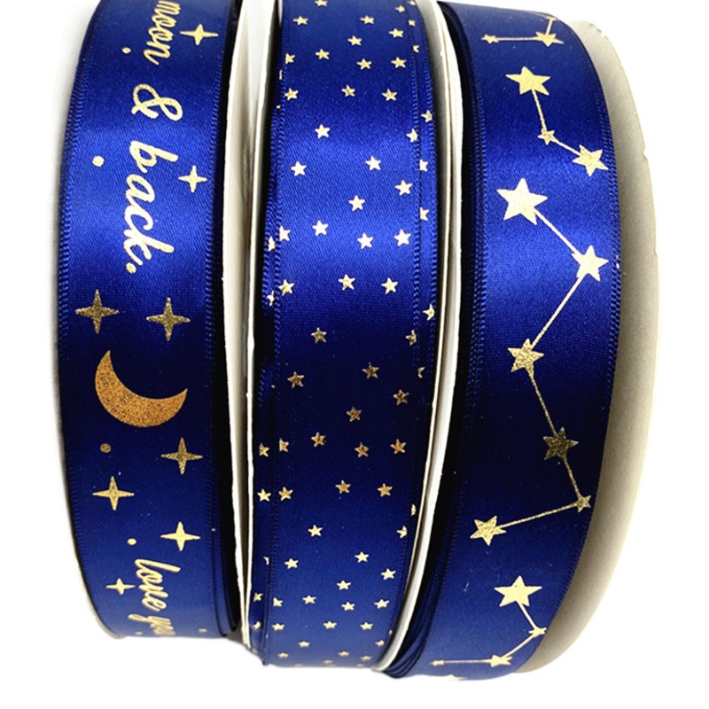 Factory supply new gilding silver logo polyester belt printing star ribbon DIY bow packing ribbon