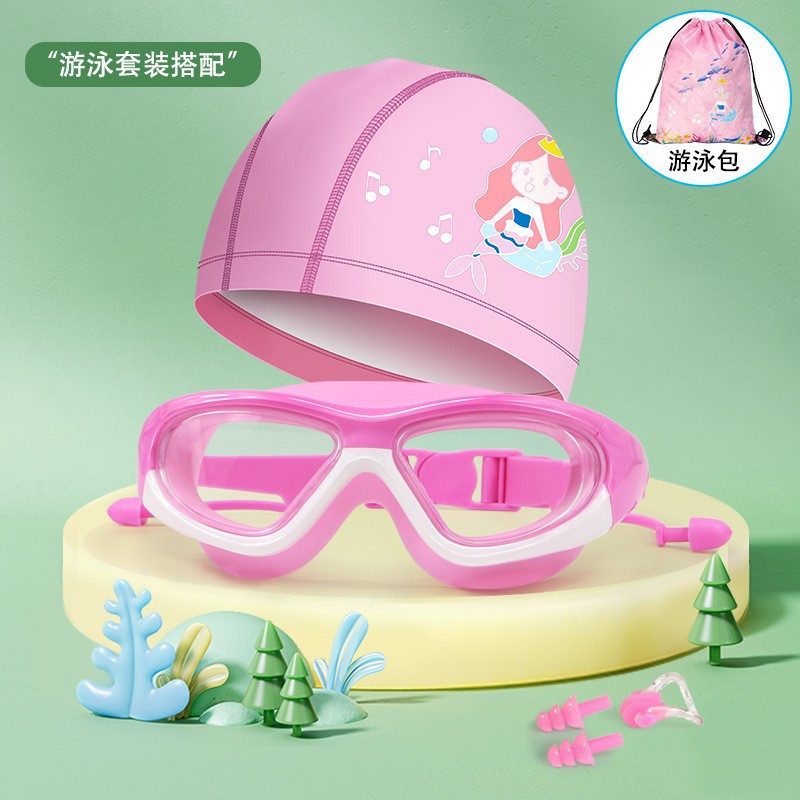 Picture of Children's large frame swimming goggles waterproof anti-fog HD diving goggles boys and girls one-piece earplug swimming goggles wholesale