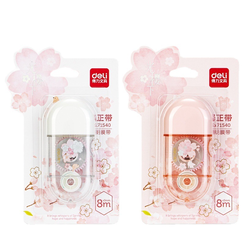 Deli Stationery Correction Tape Cartoon Simple Cute Student High Color Value Correction Tape Cherry Blossom Girl Heart Correction Tape