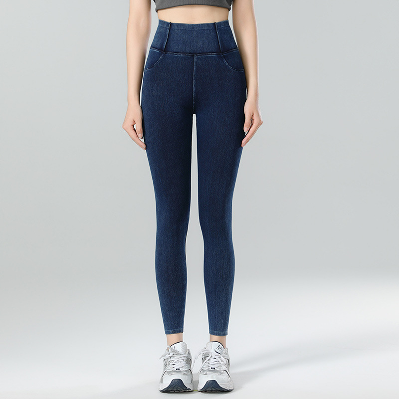 Picture of Denim Yoga Pants for Women in Autumn and Winter New High-Waisted Slim Black Pants for Outer Wear Tight Elastic Belly-Control Leggings