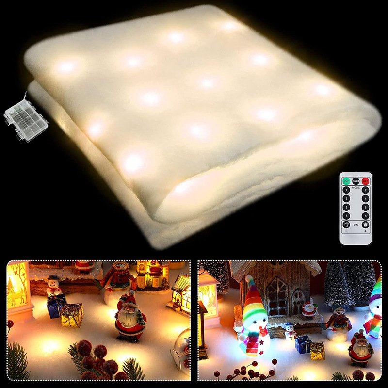 Amazon cross-border 1.2*0.33m table runner with 8 functions remote control light warm white light blanket with light snow Cotton