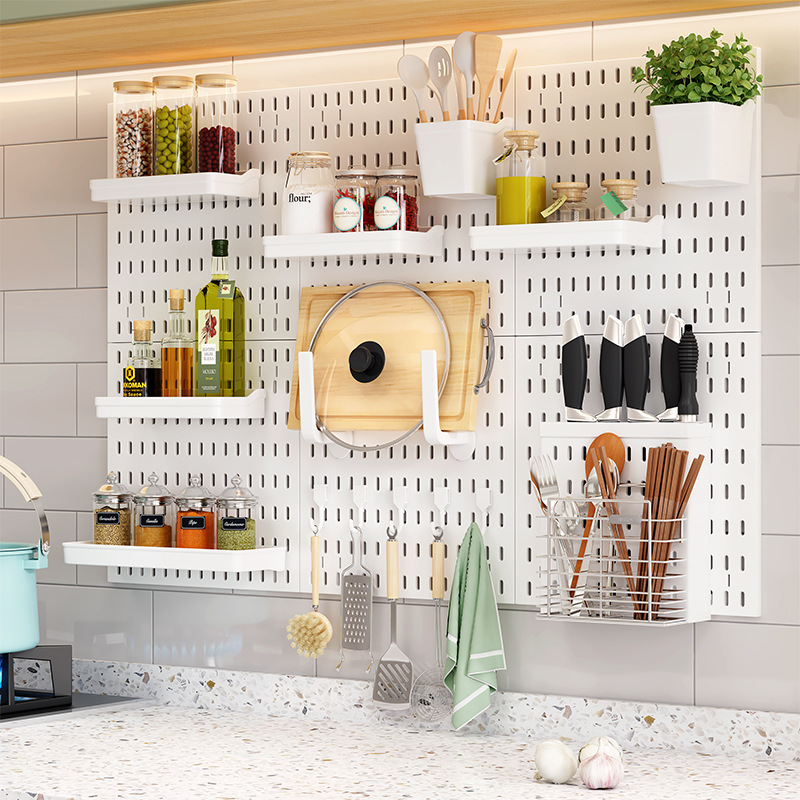 Kitchen Pegboard No-Drill Hanging Board Storage Rack Wall-Mounted Bathroom Combination Plastic Organizer Wall-Mounted