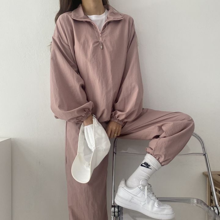 Zipper suit Women's Long-sleeved Trousers Women's Two-piece Loose Spring and Autumn Thin Sunscreen Korean plus size Casual 2023 New Style