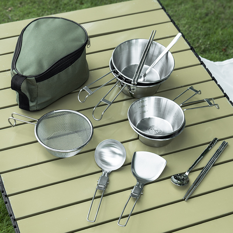 304 Stainless Steel Snow Bowl Outdoor Camping suit Portable Picnic Hiking Snow Cup Folding Camping Tableware