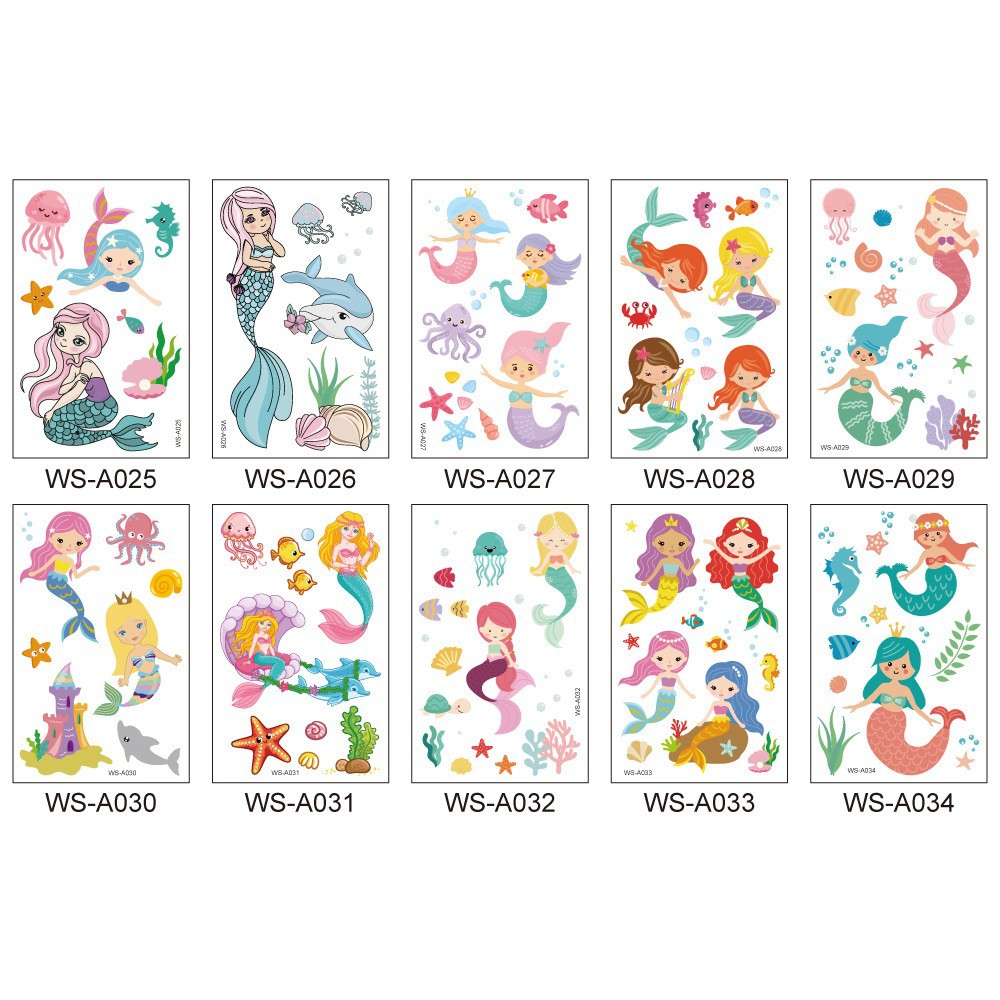 Picture of Cross Border Waterproof Sweat Tattoo Children Cartoon Dream Party Princess Theme Stickers suit Mermaid Tattoo Stickers