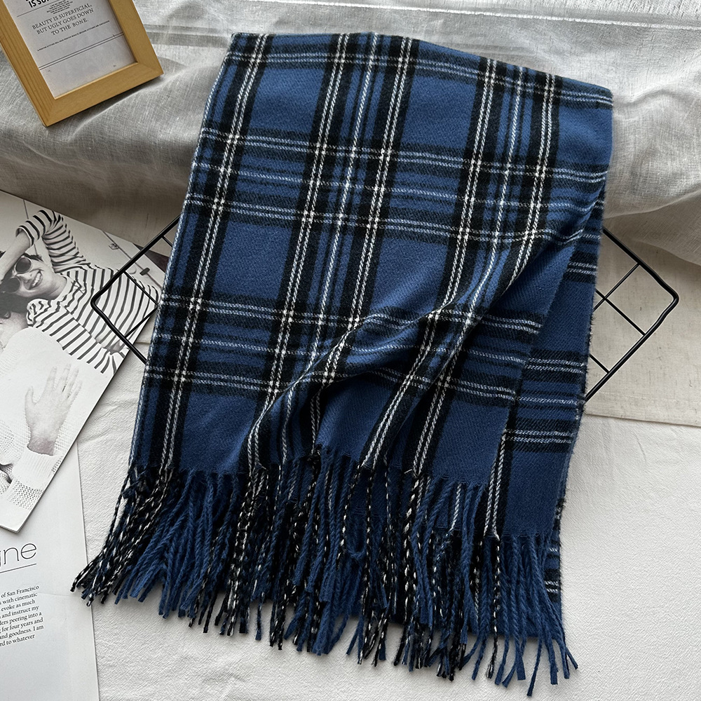 Picture of New Black and White Plaid Scarf Women's Korean Style Winter Warm All-match Imitation Cashmere Scarf Shawl High-end Couple Scarf