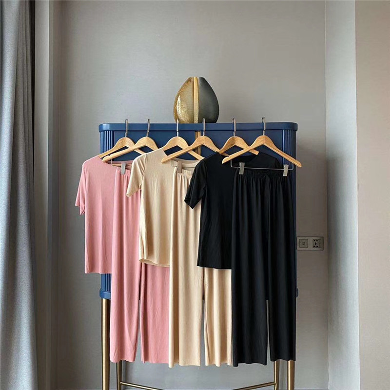 Wholesale small Hong Kong sister soft suit cool ice set spring and summer pajamas female lazy wear home two-piece suit