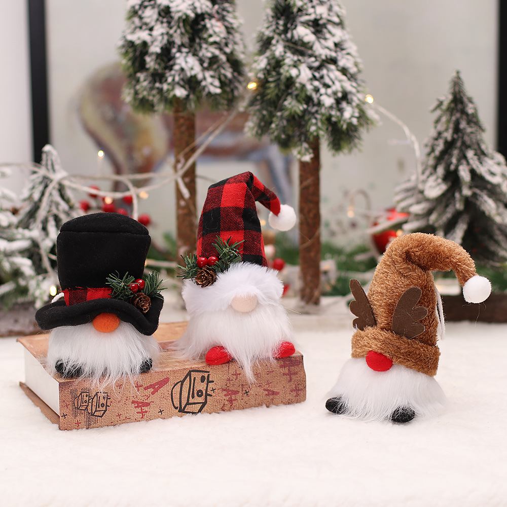 Picture of Christmas supplies with lights glowing old man Forester figure Rudolph dwarf doll Christmas tree decoration pendant