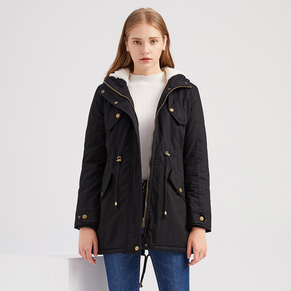 Picture of 2024 European Size Autumn and Winter New Women's Export Cotton Coat Women's Pure Color Hooded Parka Coat Thick Cotton Coat Fleece-Lined Cotton Coat