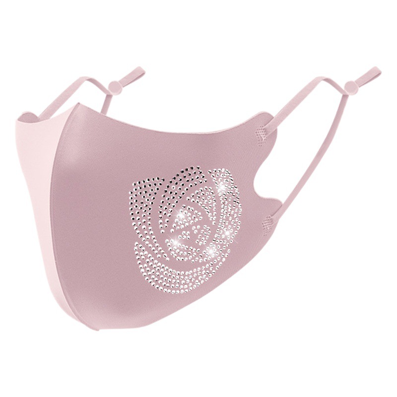 Washable Rhinestone Cloth Mask with Sparkling Rhinestones, Sun Protection, Breathable Face Mask, Cross-Border Dustproof, Windproof, Cold-Proof, and Warm Mask