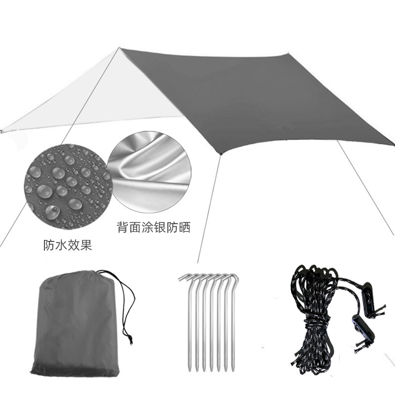 Picture of Canopy Tent Outdoor 3-4 People Silver-Coated Vinyl Waterproof Sunscreen Camping Beach Mat Camping Style Cloth All-In-One