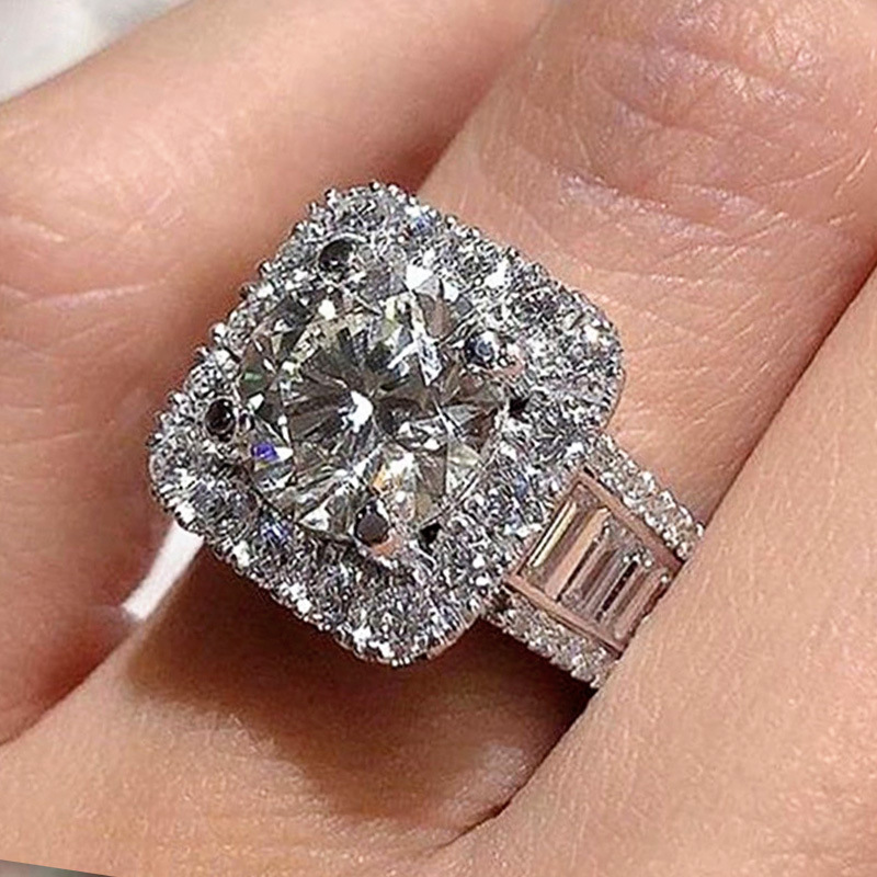 Cross-border wish New Creative Round Diamond Eight Heart Eight Arrows Zircon Ring Full Set T Square Engagement Ring R6417