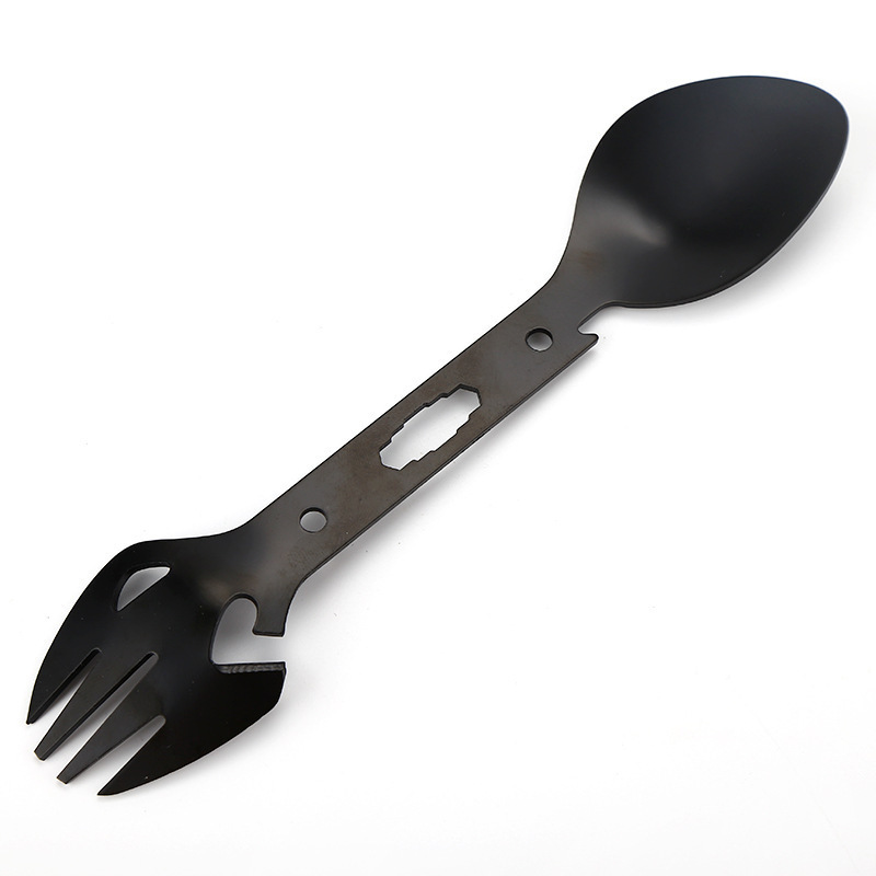 Picture of Outdoor Stainless Steel Multifunctional Fork and Spoon Tableware Combination Bottle Opener Fish Fork Camping Survival Equipment Amazon Hot Sale