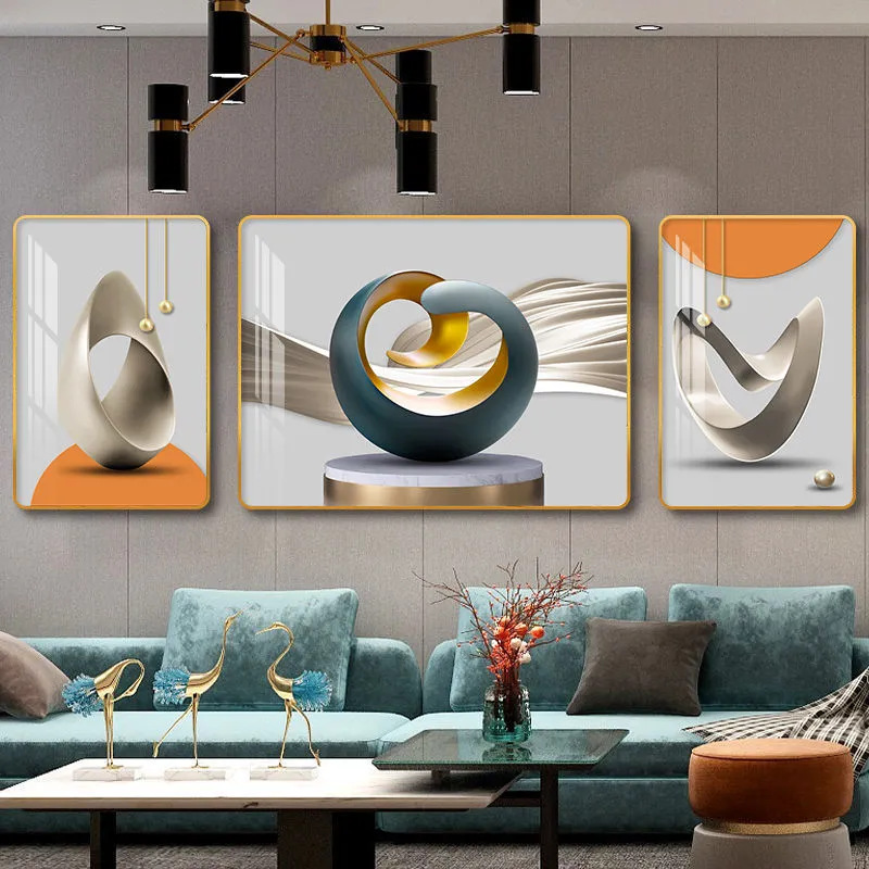 Modern Minimalist Living Room Decorative Painting Light Luxury Atmospheric Sofa Background Wall Painting Hanging Painting Abstract Geometric Triptych Murals