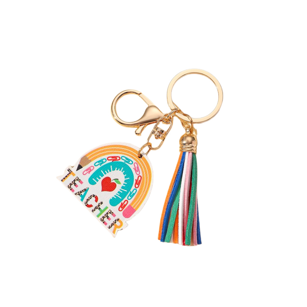 Picture of Europe and the United States hot keychain creative graduation season gift teacher rainbow wooden tassel pendant
