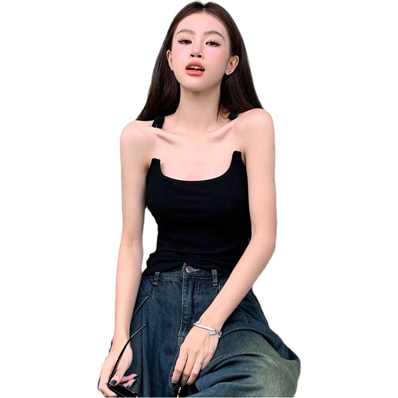 Invisible pure desire camisole women's summer 2023 new shoulder strap Thai sexy short outer wear solid color top