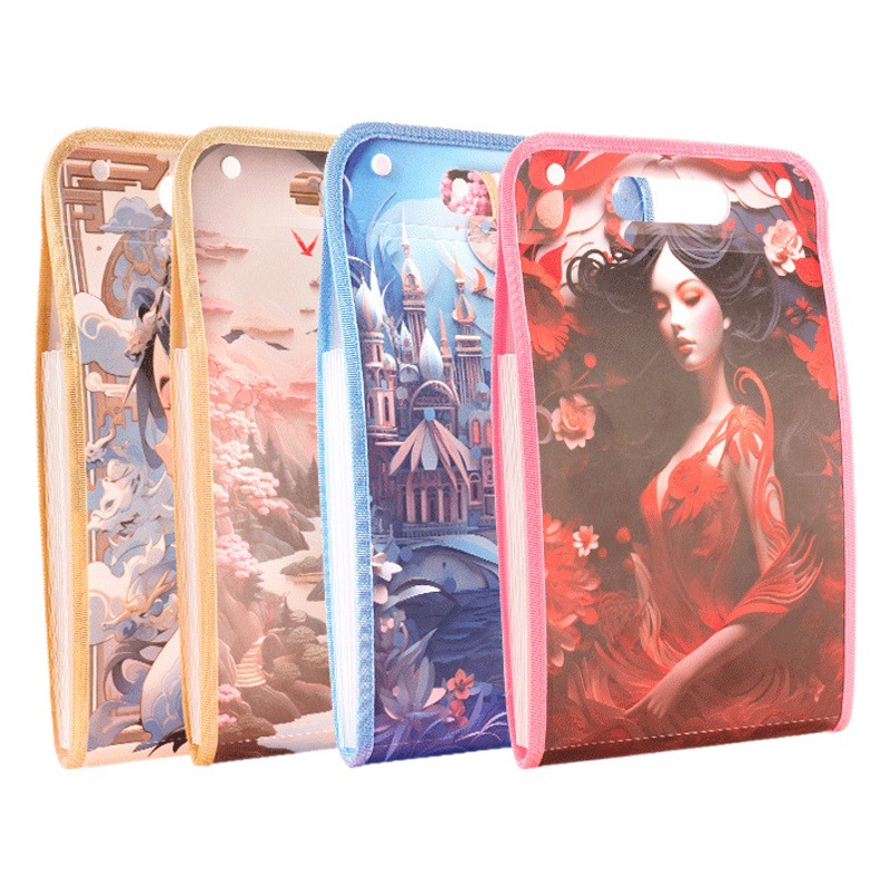 A4 Portable Accordion File Folder Cartoon 3D Test Paper Storage Bag Vertical Large Capacity Primary School Student Homework Bag Wholesale