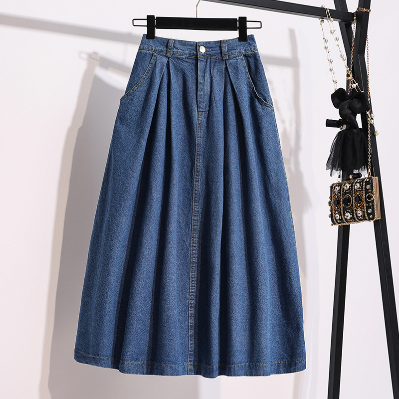 Real shot plus size Denim skirt mid-length skirt suitable for fat people fat sister high waist A denim skirt for women