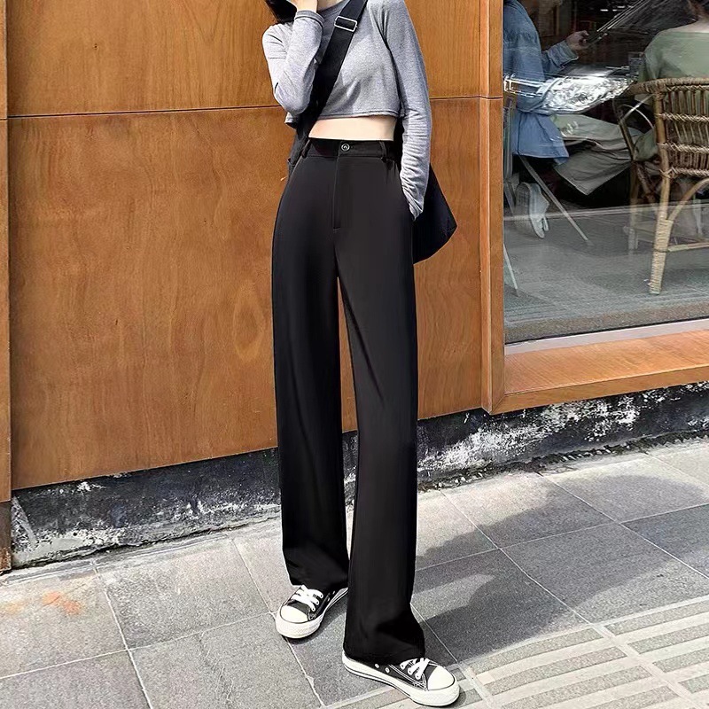 Black Loose All-match Wide-leg Straight-leg Pants Women's Summer Thin High-waist Slimming Casual Professional Trousers