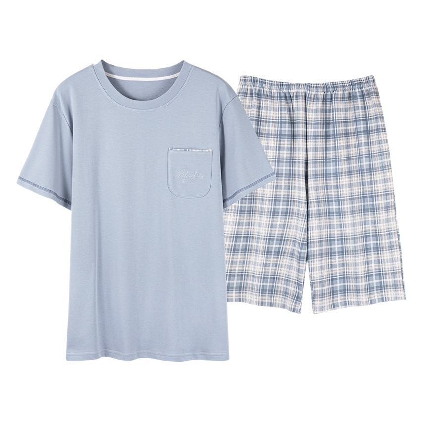 Men's Pajamas Summer Pure Cotton Pullover Short-sleeved Shorts Casual Outwear Spring and Summer Men's Youth Home Wear Thin