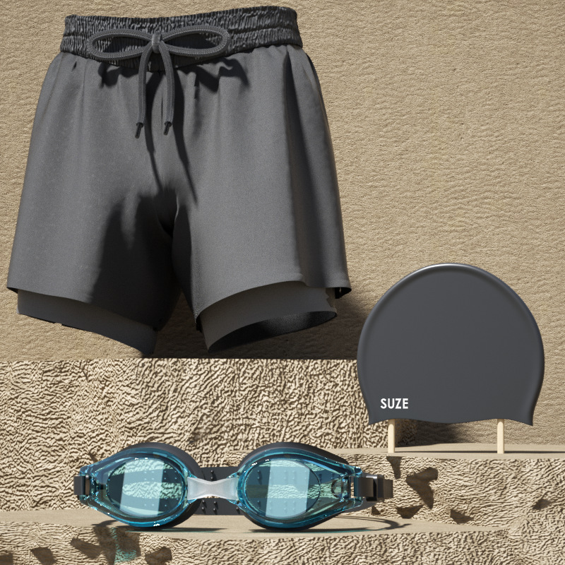 Picture of Men's Double-Layer Swimming Trunks Boxer Adult Quick-Drying Anti-Embarrassment Swimming Trunks Beach Trunks Hot Spring Swimming Equipment Set
