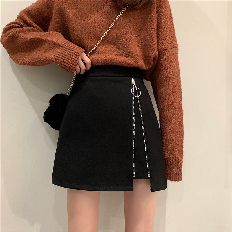 Spring, Autum and Winter Skirts for Women, Small High-Waisted A-Line Skirts 2024 New Woolen Black Hip-Hugging Women's Short Skirts