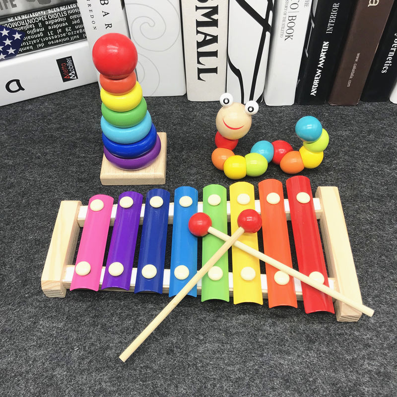 Infants and Young Children's Educational Music Boys and Girls Baby Twisted Worm Wooden Toy Eight-tone Knockout 1-2-3 Years Old