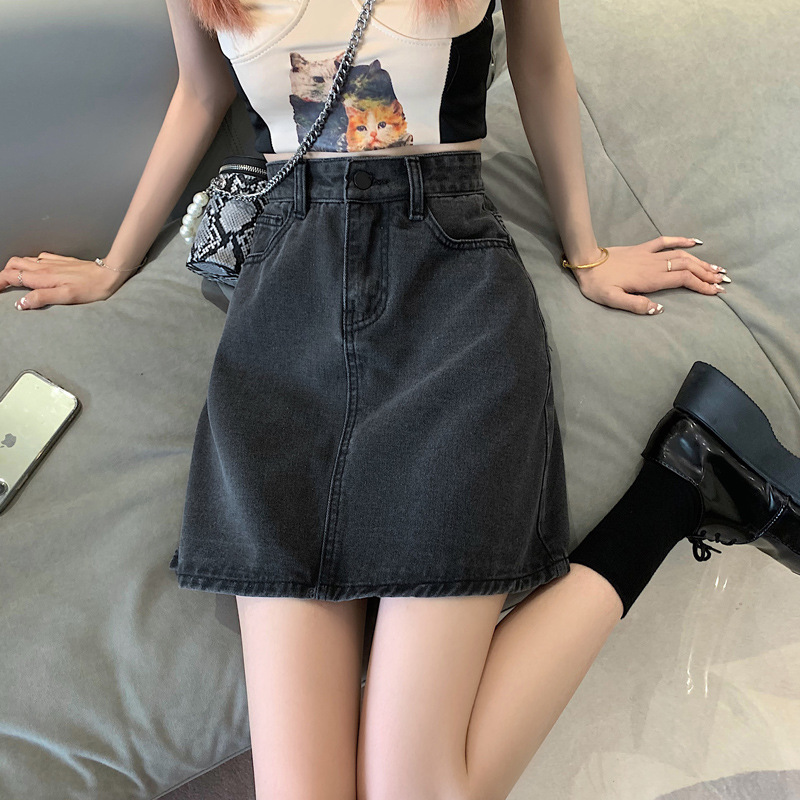 Korean Denim Skirt Women's Summer 2024 New Design Niche High Waist Slim A- line Hip Skirt