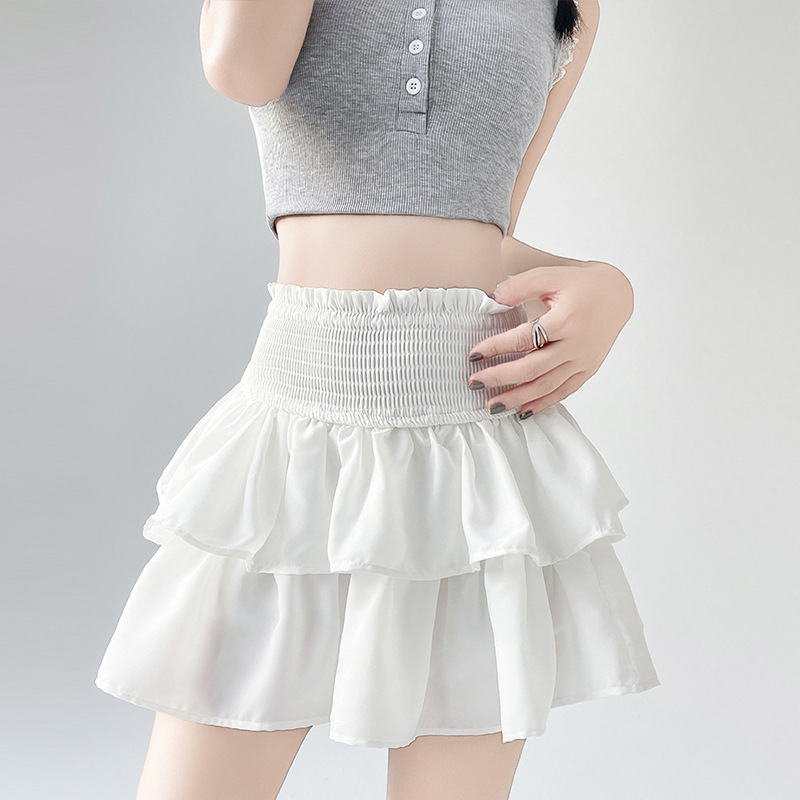 Cake Skirt Petite Women's Summer Chiffon Puffy Short Skirt High Waist Slimming Look A-Line Ruffled Pleated Cat