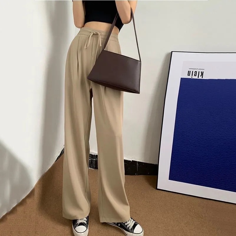 Wide Leg Pants Women's Summer 2024 New Korean Style High Waist Dummy Casual Pants Girl's Straight Loose Trendy Mop Pants