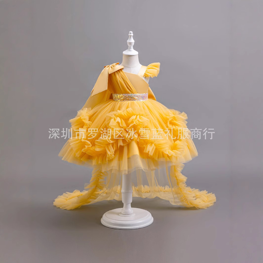 New Girls' Baby One-year-old dress Infant Inclined Shoulder Puffy Cake Tail Dress Children's Performance Dress