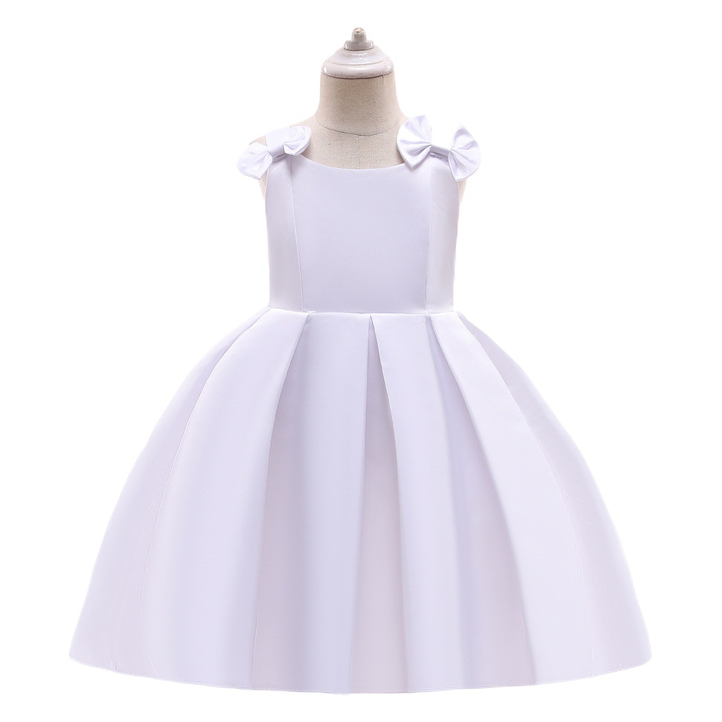 Children's Dress European and American New Satin Solid Color Children's Show Piano Performance Host Girl's Dress Princess Dress