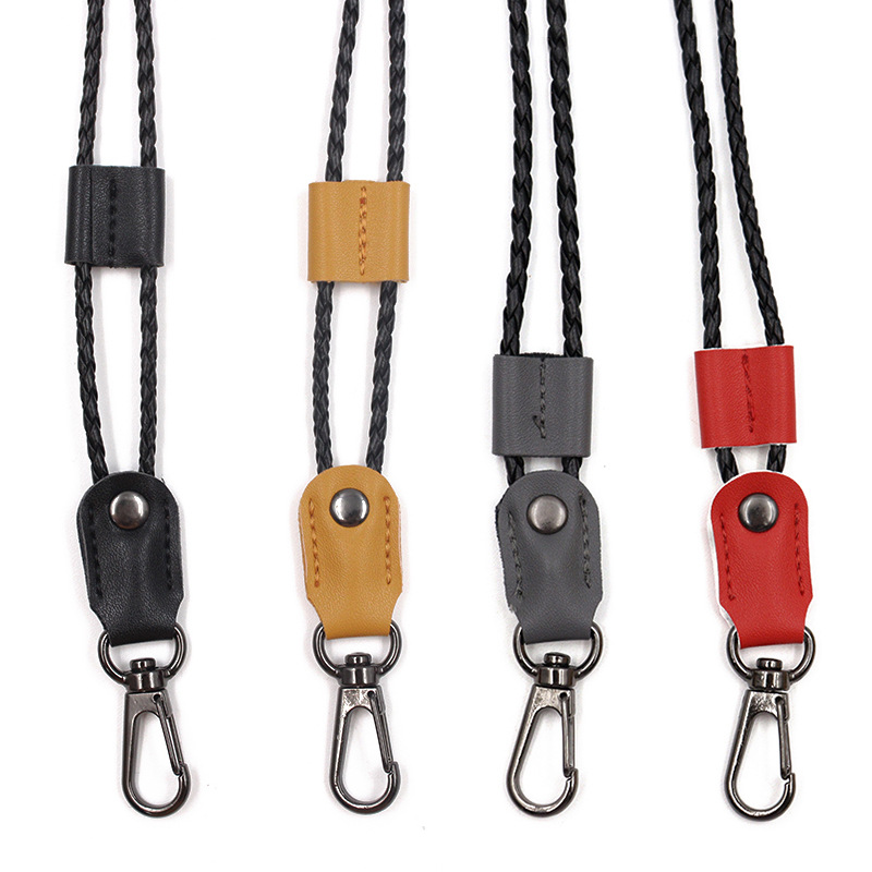 in stock office business certificate lanyard adjustable pu leather key lanyard portable anti-lost lanyard