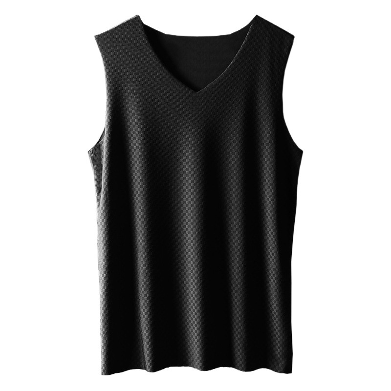 Men's Vest Ice Silk Seamless Men's Summer Slim-fit V-neck Sweatshirt Youth Sports Hurdle Sleeveless Underwear Base Shirt