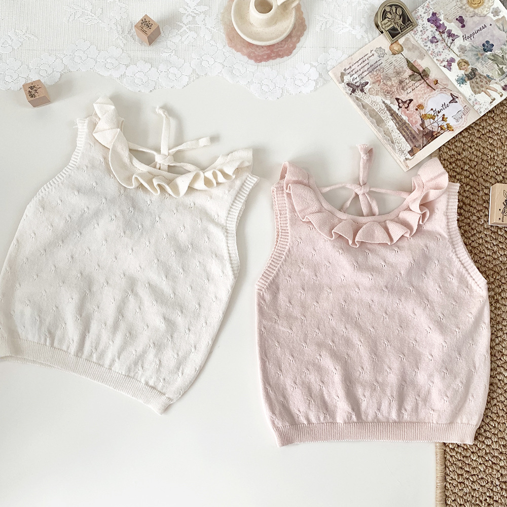 Picture of Cutemily Children's Clothing Summer Baby Knitted Vest Girls Cut Out Cotton Back V Neck Design Thin Vest