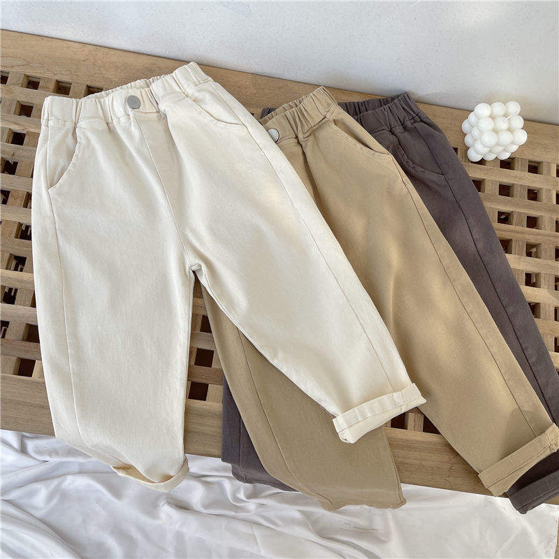 Children's Casual Pants Boys Velvet Pants Autumn and Winter New 2024 Baby Cotton Stretch Western Style Korean Trousers