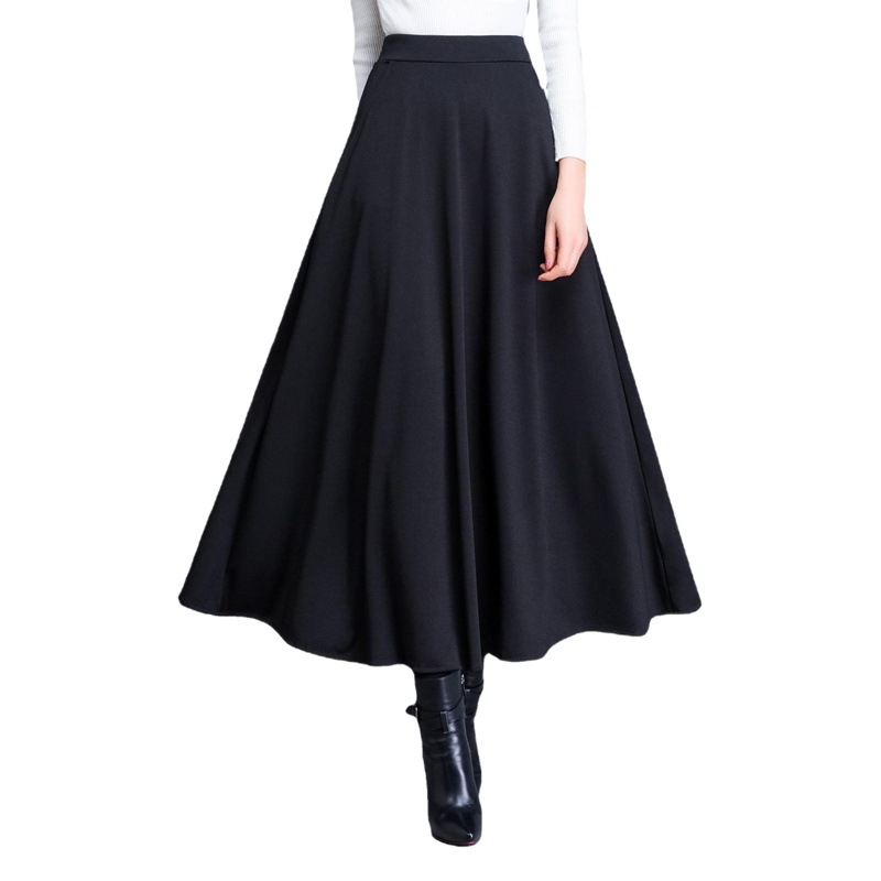 Skirt Long Skirt Women's Cross-border 2024 Autumn and Winter High Waist Pendant Sense Large Swing Skirt Solid Color A- line Skirt Tight Waist Over Knee