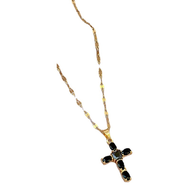 [Titanium Steel] Micro-Paved Accessible Luxury Zircon Cross Exquisite Micro-Paved Necklace Women's Fashion Trendy Clavicle Chain Manufacturer