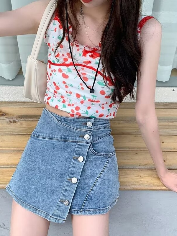 Irregular A- line skirt Summer 2024 New High waist elegant stretch Denim short skirt ins pantskirt plus size women's clothing