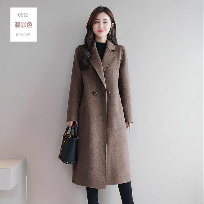 Spot Double-sided Wool Coat Women's Mid-length Cashmere Woolen Autumn and Winter New Over-the-knee Slim-fit Wool Coat