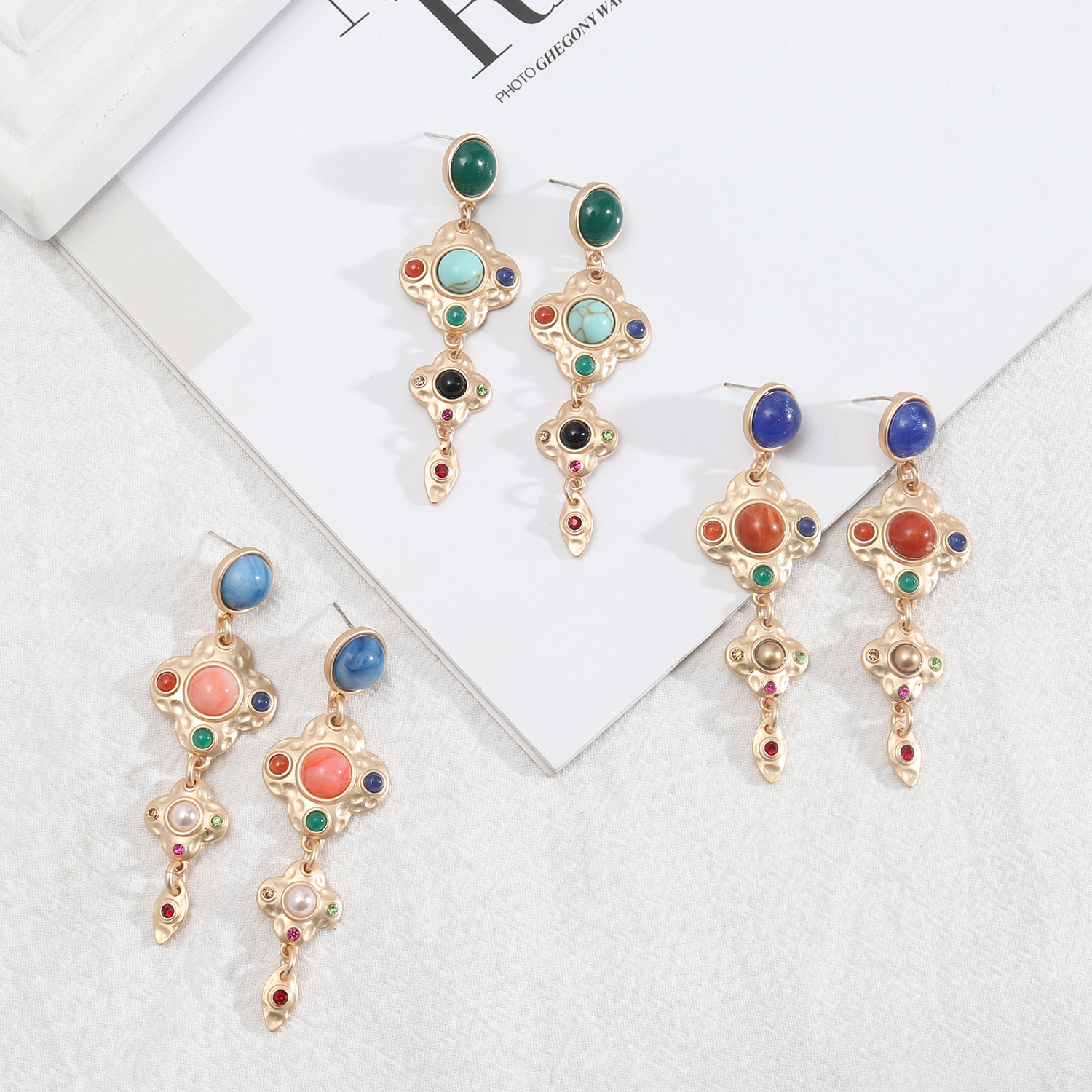 Picture of Trendy Design European and American Style Jewelry Palace Retro Style Gem Inlaid Distinctive All-match Earrings Middle Ancient Earrings for Women