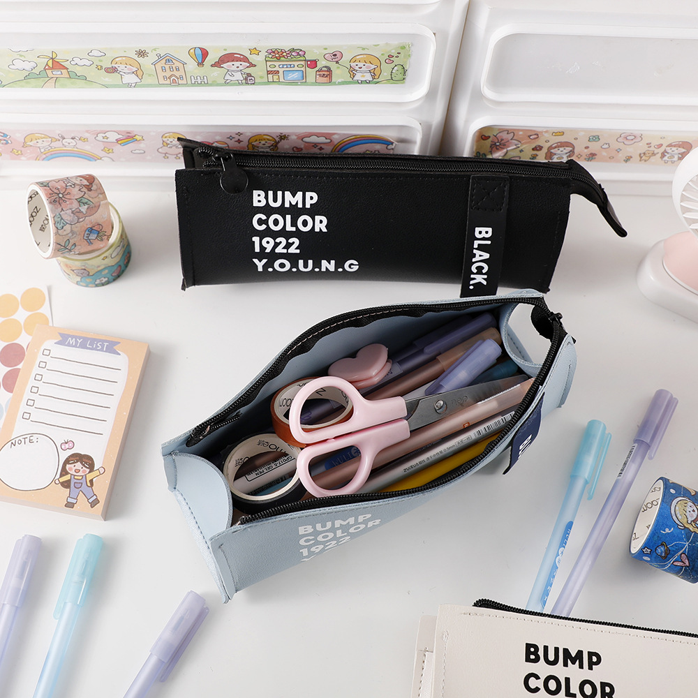 Picture of Korean Style Junior High School PU Leather Simple Large Capacity Pencil Case Student Women's Stationery Storage Bag Creative Stationery Box