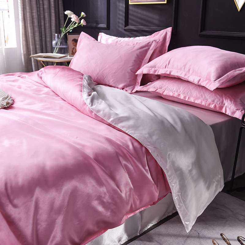 Picture of Summer solid color double-sided washed Ice Silk four-piece set silky color matching quilt cover sheets foreign trade cross-border bedding wholesale